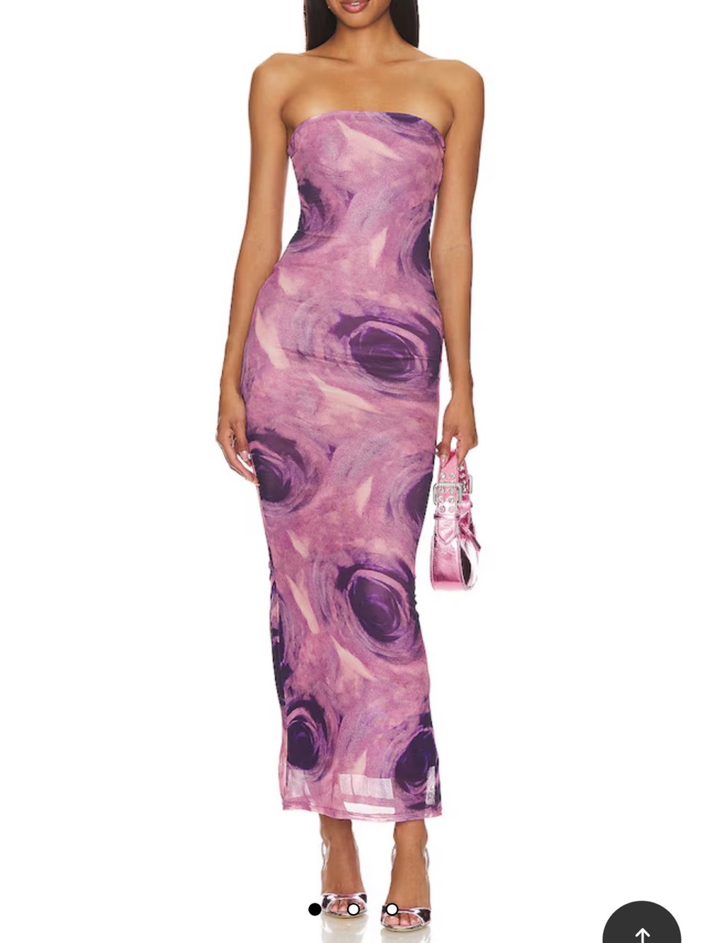 Women's Strapless Pink Purple Swirl Maxi Dress